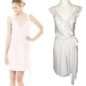 Ceremony by Joanna Lacey Short Wrap Tie Chiffon Ruffle Dress Size Medium